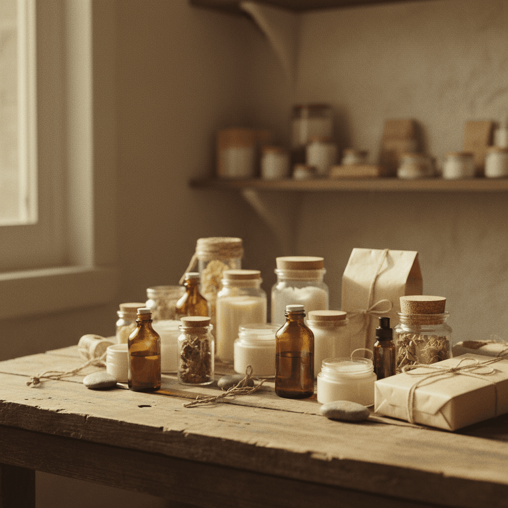 Handcrafted aromatherapy products displayed