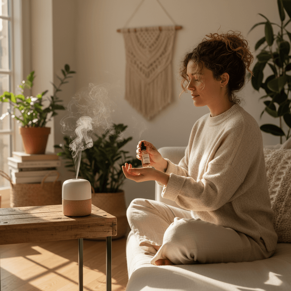 Client using aromatherapy products at home