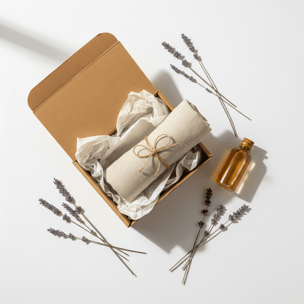 Packaged aromatherapy gift set with dried flowers and oil